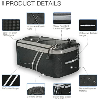 Waterproof Bicycle Ebike Saddle Bag Cycling Pannier Trunk Carrier with Reflector & Adjustable Cord for Commuter Travel Outdoor