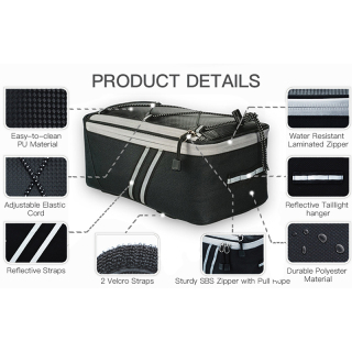 Waterproof Bicycle Ebike Saddle Bag Cycling Pannier Trunk Carrier with Reflector & Adjustable Cord for Commuter Travel Outdoor