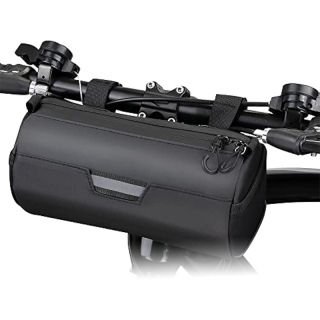 Bicycle Handlebar Roll Bag with Large Reflective Area, Bike Front Pouch with Waterproof Zipper Shoulder Strap Removable Straps for Cycling