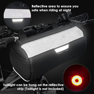Bicycle Handlebar Roll Bag with Large Reflective Area, Bike Front Pouch with Waterproof Zipper Shoulder Strap Removable Straps for Cycling