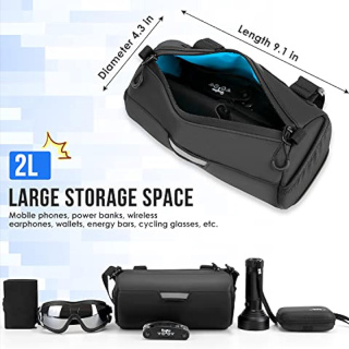 Bicycle Handlebar Roll Bag with Large Reflective Area, Bike Front Pouch with Waterproof Zipper Shoulder Strap Removable Straps for Cycling