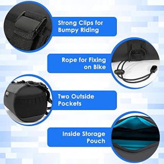 Bicycle Handlebar Roll Bag with Large Reflective Area, Bike Front Pouch with Waterproof Zipper Shoulder Strap Removable Straps for Cycling
