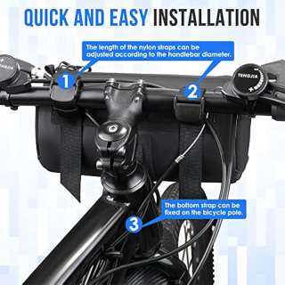 Bicycle Handlebar Roll Bag with Large Reflective Area, Bike Front Pouch with Waterproof Zipper Shoulder Strap Removable Straps for Cycling