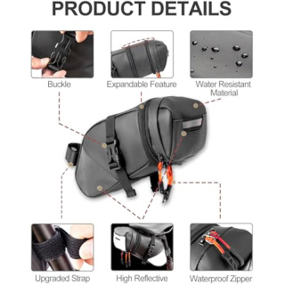 Water-resistant Bicycle Saddle Bag, Expandable Capacity Cycling Under Seat Pouch 1.5-2L, Bike Seat Pack for Mountain Road Bikes and Commuter