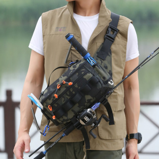 Multifunctional Lure Bag Crossbody Bag Waist Bag Water-Repellent Oxford Cloth Outdoor Large Capacity Single Shoulder Bag Fishing Bag