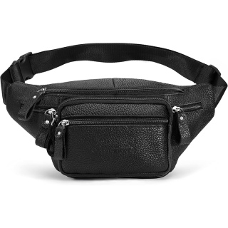 Black Leather Fanny Pack for Men & Women, Fashionable Multi-Pockets Waist Belt Bag for Travel Sports Hiking Cycling Fishing Running