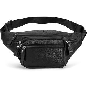 Black Leather Fanny Pack for Men & Women, Fashionable Multi-Pockets Waist Belt Bag for Travel Sports Hiking Cycling Fishing Running