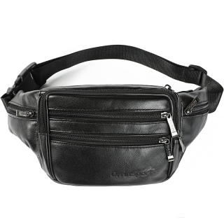 Black Leather Fanny Pack for Men & Women, Fashionable Multi-Pockets Waist Belt Bag for Travel Sports Hiking Cycling Fishing Running