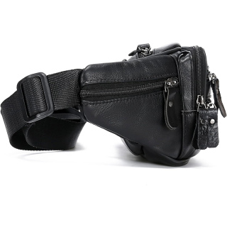Black Leather Fanny Pack for Men & Women, Fashionable Multi-Pockets Waist Belt Bag for Travel Sports Hiking Cycling Fishing Running