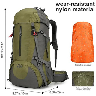 Lightweight Durable Large Camping Backpack with Rain Cover Outdoor Sport Backpacking Daypack with Shoe Compartment for Travel Climbing