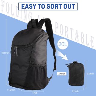 Hiking Backpack, Waterproof and Wear-resistant Lightweight Backpack Packable,Outdoor Travel Camping Daypack Foldable-BLACK