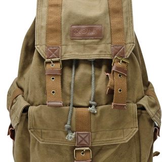 Specially High Density Thick Canvas Backpack Rucksack, Field Tan, Large