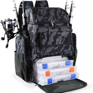 Fishing Tackle Backpack With Rod Holders, 45L Large Tackle Bag & Fishing Tackle Backpack for Fishing