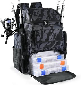 Fishing Tackle Backpack With Rod Holders, 45L Large Tackle Bag & Fishing Tackle Backpack for Fishing