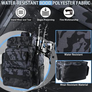 Fishing Tackle Backpack With Rod Holders, 45L Large Tackle Bag & Fishing Tackle Backpack for Fishing