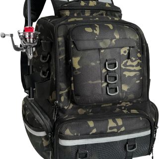 Fishing Tackle Backpack 58L Large Water-Resistant Fish Tackle Bag with Rod Holders Internal insulation compartment Storage Bag