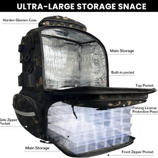 Fishing Tackle Backpack 58L Large Water-Resistant Fish Tackle Bag with Rod Holders Internal insulation compartment Storage Bag