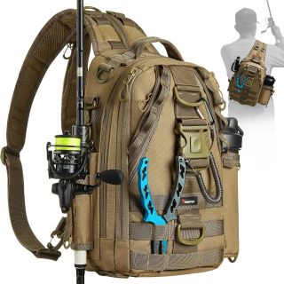 Fishing Tackle Backpack with Rod & Gear Holder, Lightweight Outdoor Water-Resistant Fishing Shoulder Storage Bag