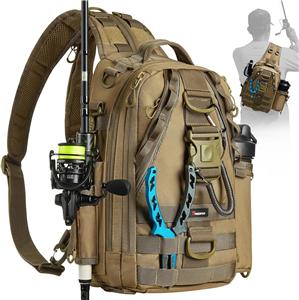Fishing Tackle Backpack with Rod & Gear Holder, Lightweight Outdoor Water-Resistant Fishing Shoulder Storage Bag