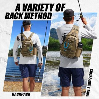 Fishing Tackle Backpack with Rod & Gear Holder, Lightweight Outdoor Water-Resistant Fishing Shoulder Storage Bag