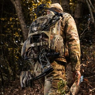 31L Hunting Backpack | Bow Rifle Holder, Water Resistant Silent and Anti Glare Fabric, YKK zippers, Adjustable Straps