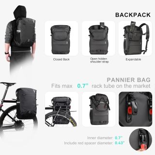 Bike Pannier Bag Backpack Multifunctional Bicycle Bag Cycling Bicycle Rear Seat Trunk Pack Bag Bike Saddle Bag Backseat Pack Bag with Helmet
