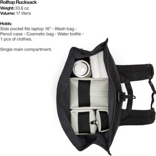 Rolltop Rucksack -Backpack - Waterproof Backpack for Women and Men - Rucksack for Travel and Work (Black)