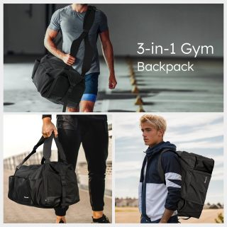 Gym Bag for Men with Shoes Compartment and Wet Pocket Convertible Duffle Bag and Gym Backpack Waterproof Sports Bags for Men with 2 Bottle Holders