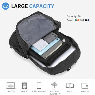 Hiking Daypack Packable, Camping Backpack Water Resistant Lightweight Polyester for Men Women Travel Outdoor