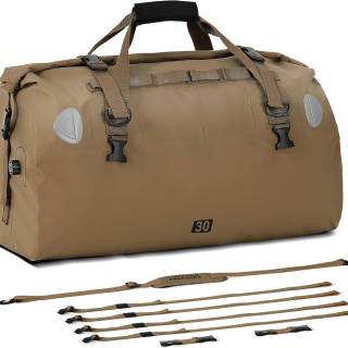 حقيبة ظهر وحقيبة سفر مقاومة للماء مع إغلاق علوي قابل لللف، وأشرطة كتف، وجيب داخلي وجيب شبكي