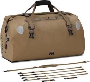 Bolsa de viaje y equipaje impermeable, tipo sillín, con cierre superior enrollable, correas de hombro, bolsillo interior y bolsillo de malla.