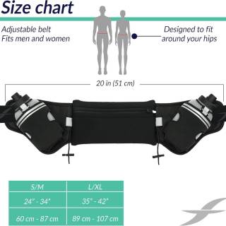 男女兼用ウォーターボトル付きランニングベルト - クイックフロー8オンスランニングウォーターボトル2本、特許取得済みのバウンスフリーデザイン