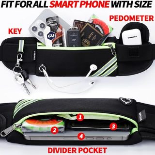 iPhone用バウンスフリーポーチ付きランニングベルト。ランニング、ウォーキング、サイクリング、ジムでのワークアウトに最適。
