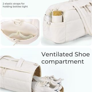 Bolsa de gimnasio acolchada para mujer, bolsa de lona ligera con compartimento para zapatos, bolsa de fin de semana con bolsillo impermeable