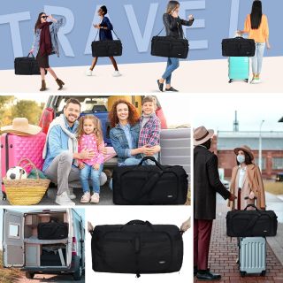 65L Duffle Bag with Shoes Compartment, Foldable Travel Duffel Bags for Men Women,