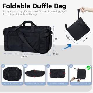 65L Duffle Bag with Shoes Compartment, Foldable Travel Duffel Bags for Men Women,