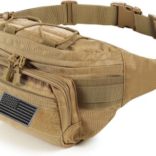 Tactical Fanny Pack Military Waist Bag Pack with USA Flag Patch Utility Hip Pack with Adjustable Strap for Outdoors
