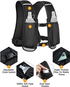 Running Vest with Dual 500ml Soft Flask, Lightweight Hydration Vest for Women Men, Water Backpack with Adjustable Strap