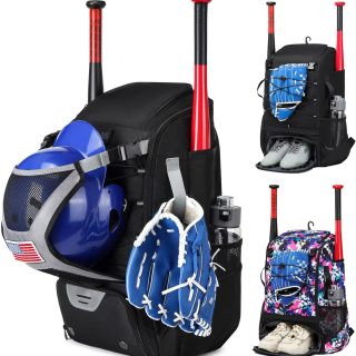 Baseball Bag with Fence Hook for TBall Bat & Equipment,Lightweight Baseball Bat Backpack with Shoe Compartment,Large Main Compartment for Helmet