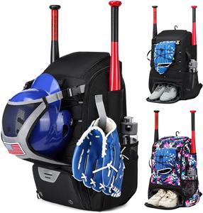 Baseball Bag with Fence Hook for TBall Bat & Equipment,Lightweight Baseball Bat Backpack with Shoe Compartment,Large Main Compartment for Helmet