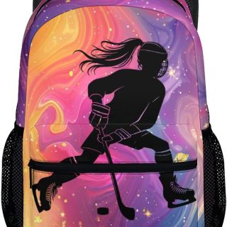 Kids Bookbag, Ice Hockey Schoolbag for Girls, 17 Inch Cool Backpack Gift for Travel, Work School, Kids Utility Sports Backpack for Teen Girls