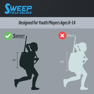 حقيبة ظهر Sweep Youth Field Hockey بحجم مثالي للرياضيين الذين تتراوح أعمارهم بين 8 و14 عامًا على عكس حقائب الظهر الكبيرة الحجم والضخمة المخصصة للبالغين