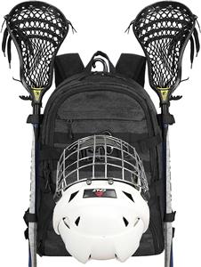 حقيبة ظهر للمعدات مع حاملين للعصي وحجرة منفصلة للأحذية الرياضية وحقيبة هوكي الحقل