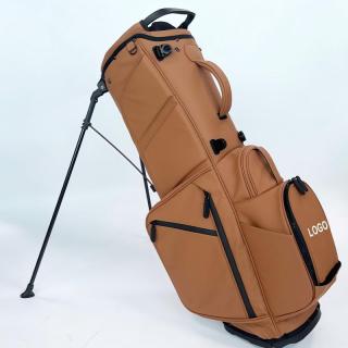 Bolsas de golf con logotipo personalizado bordado, bolsillo frontal, marrón, de cuero sintético impermeable, con 14 divisores.