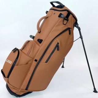 GOLF Custom logo Embroidery Front Pocket Brown Golf Bags Waterproof PU Leather Golf Stand Bag with 14 Ways Dividers