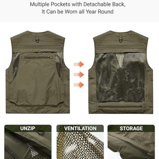 Chaleco de pesca para hombre, utilitario, desmontable, de verano, con bolsillos para safari, viajes, trabajo al aire libre, fotografía, carga, mosca