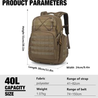 40L Taktischer Rucksack für Herren, Molle Militärrucksack zum Wandern, Reisen, Camping, Jagen