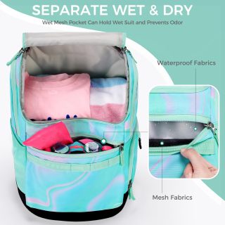 Swim Backpack Boys, 35L Swimming Bag for Kids with Wet and Dry Compartments