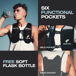 Running Phone Holder Vest with 500ml/17oz Water Bottle | Reflective Hydration Vest | Adjustable | Light | 6 Pockets for Running
