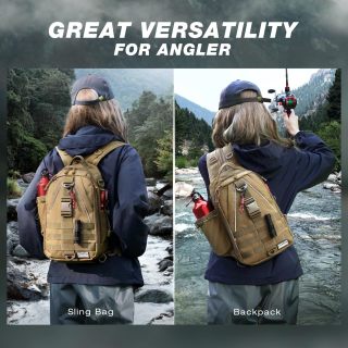 Fishing Backpack Tackle Sling Bag-Backpack with Rod Holder- Lightweight Tackle Box Fly Fishing Gifts for Men Women